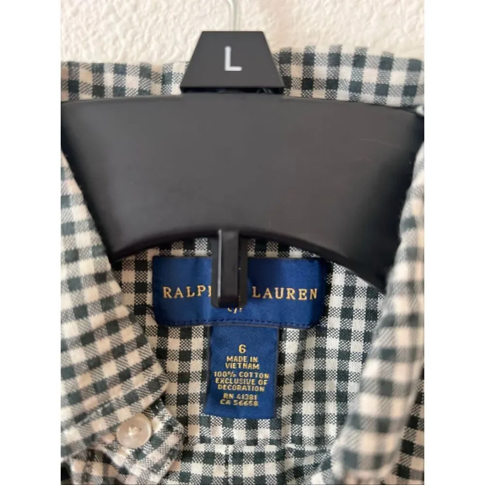 Ralph Lauren Boys Green Buffalo Checkered Button Down Shirt, Size 6